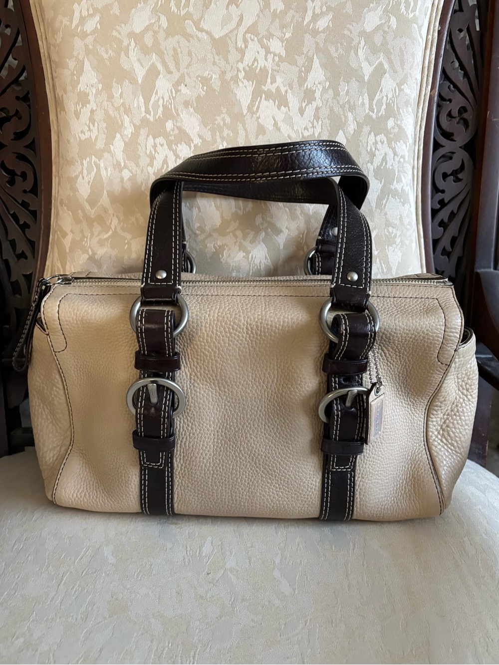 COACH CHELSEA BEIGE PEBBLED LEATHER SATCHEL SHOULDER BAG - Picture 3 of 12